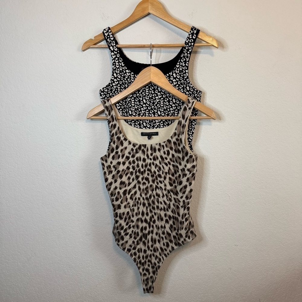 Banana Republic Scoop Neck Thong Sleeveless Bodysuit Brown Black Leopard Set 2